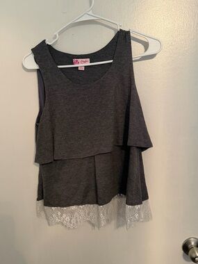 Candie's Dark Gray Layered Tank with Lace Trim